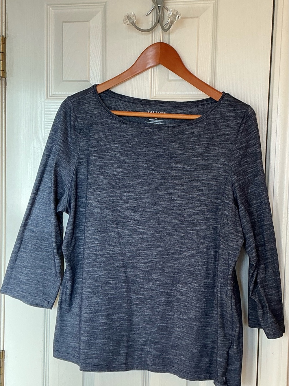 Talbots Women's Classic Heathered Navy Blue Scoop Neck 3/4 Sleeve Top Size XL